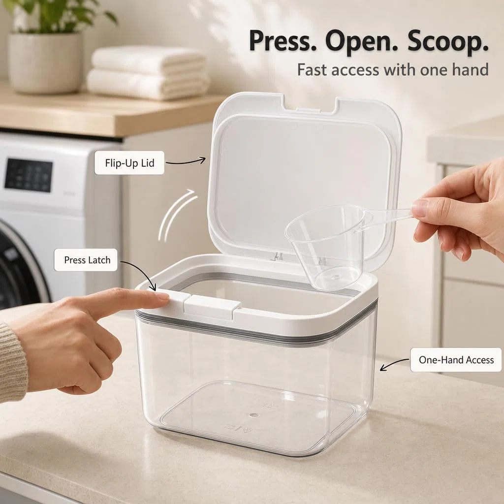 Waschmittel aufbewahrung,Waschmittelbox mit luftdichtem Deckel,Waschpulver aufbewahrungsbox,für Wäscheparfüm,Waschpulver,Reismehl,Reis,hundefutter,Transparent und Weiß, 4,5L