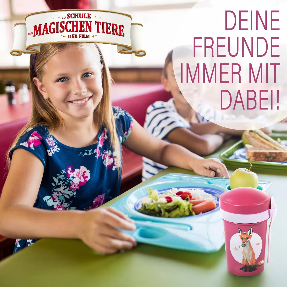 AWAVE Die Schule der Magischen Tiere Müslibecher To Go 540 ml rPET Becher mit Löffel für Joghurt Müsli Früchte, Auslaufsicher, Lunchpot für Schule Kindergarten Büro Picknick Reise, Pink Rabbat