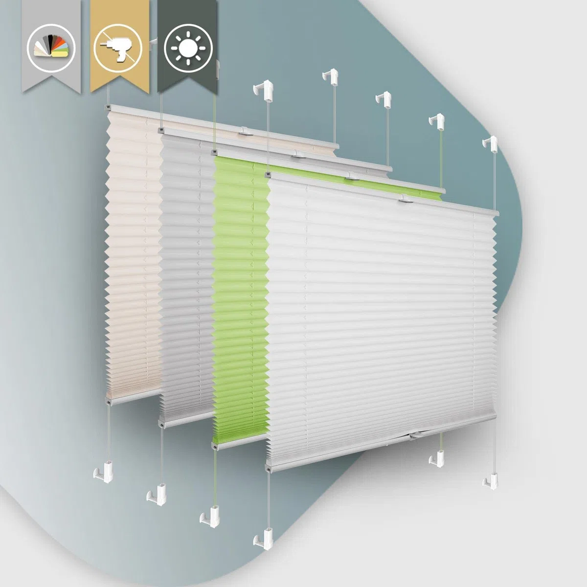 Buseu Plissee ohne Bohren Klemmfix 90x120cm(BxH) Weiß Jalousie Sichtschutz Sonnenschutz Easyfix Faltrollo Blickdicht und Lichtdurchlässig Moderner Rollo für Fenster & Tür