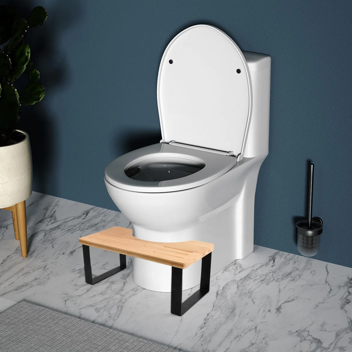 Dokeno Toiletten Hocker, Fußbank Holz, Kackhocker für Erwachsene, Anti-Rutsch Klohocker, Toiletten Schemel, Kackhocker, Tritthocker WC Holz mit Metall für Erwachsene und Kinder