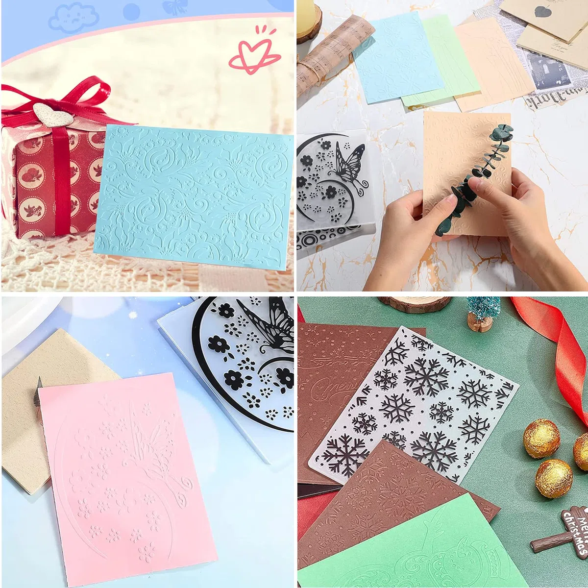 12 Stücke Prägeschablone, Kunststoff Vorlage Handwerk Karte, Plastic Embossing Folders for Card Making Photo Album Scrapbooking Decoration, Grass and Wood(14.5 x 10.5 cm)