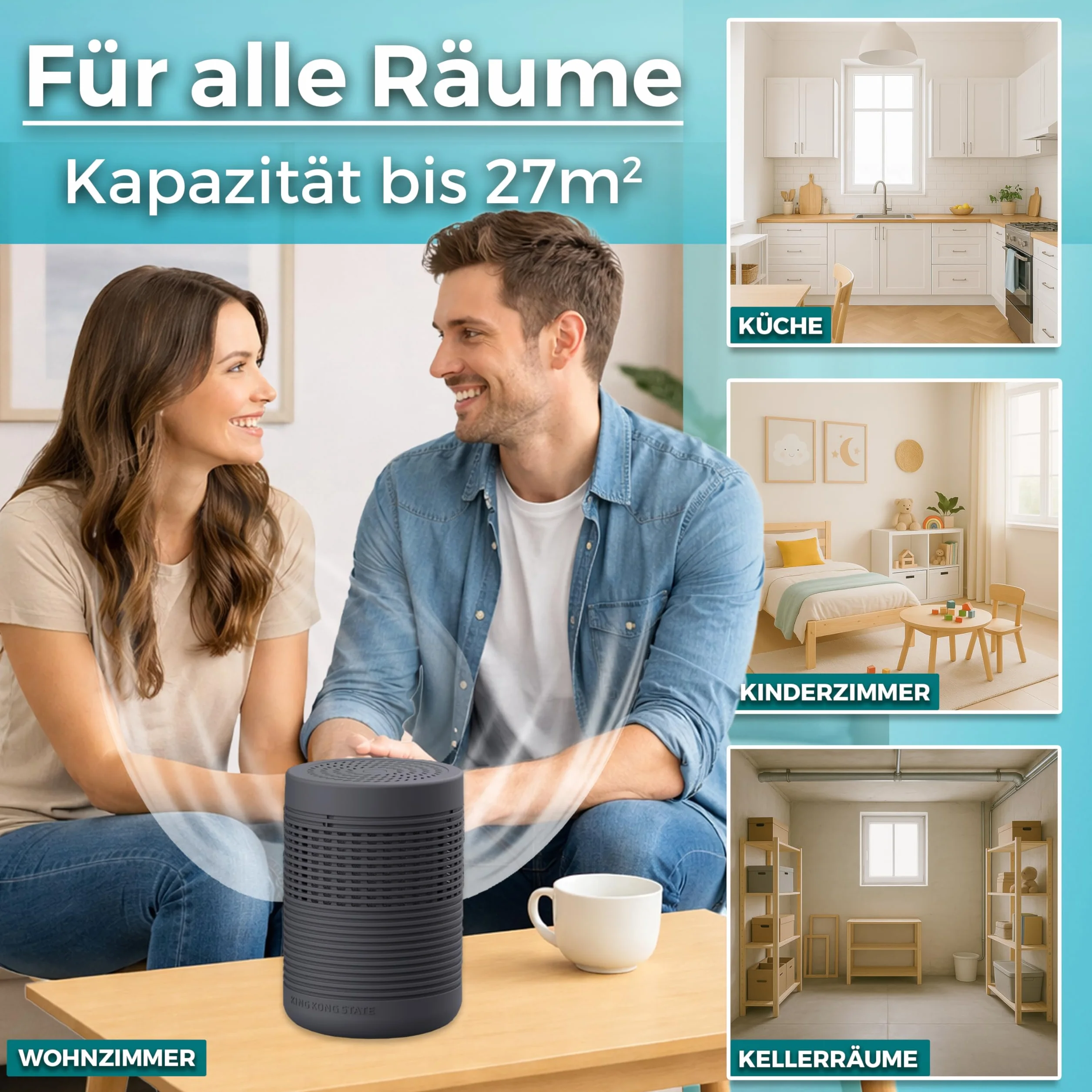 King Kong State Luftentfeuchter ohne Strom | bis 27m² | inkl. 3-Monatsvorrat Luftentfeuchter-Granulat | Raumluftentfeuchter gegen Schimmel in Wohnung, Bad | entfeuchtet Keller | dehumidifiers for home