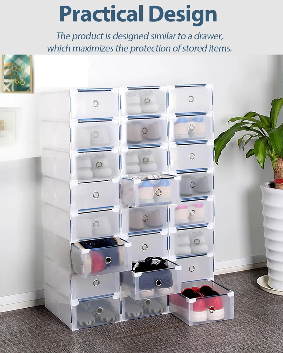 Youyijia 10 Stück Schuhboxen - Stapelbare Schuh Organizer aus Transparentem Kunststoff mit Schubladen - DIY Schuhschachteln für Platzsparende Aufbewahrung - 28x18x10cm