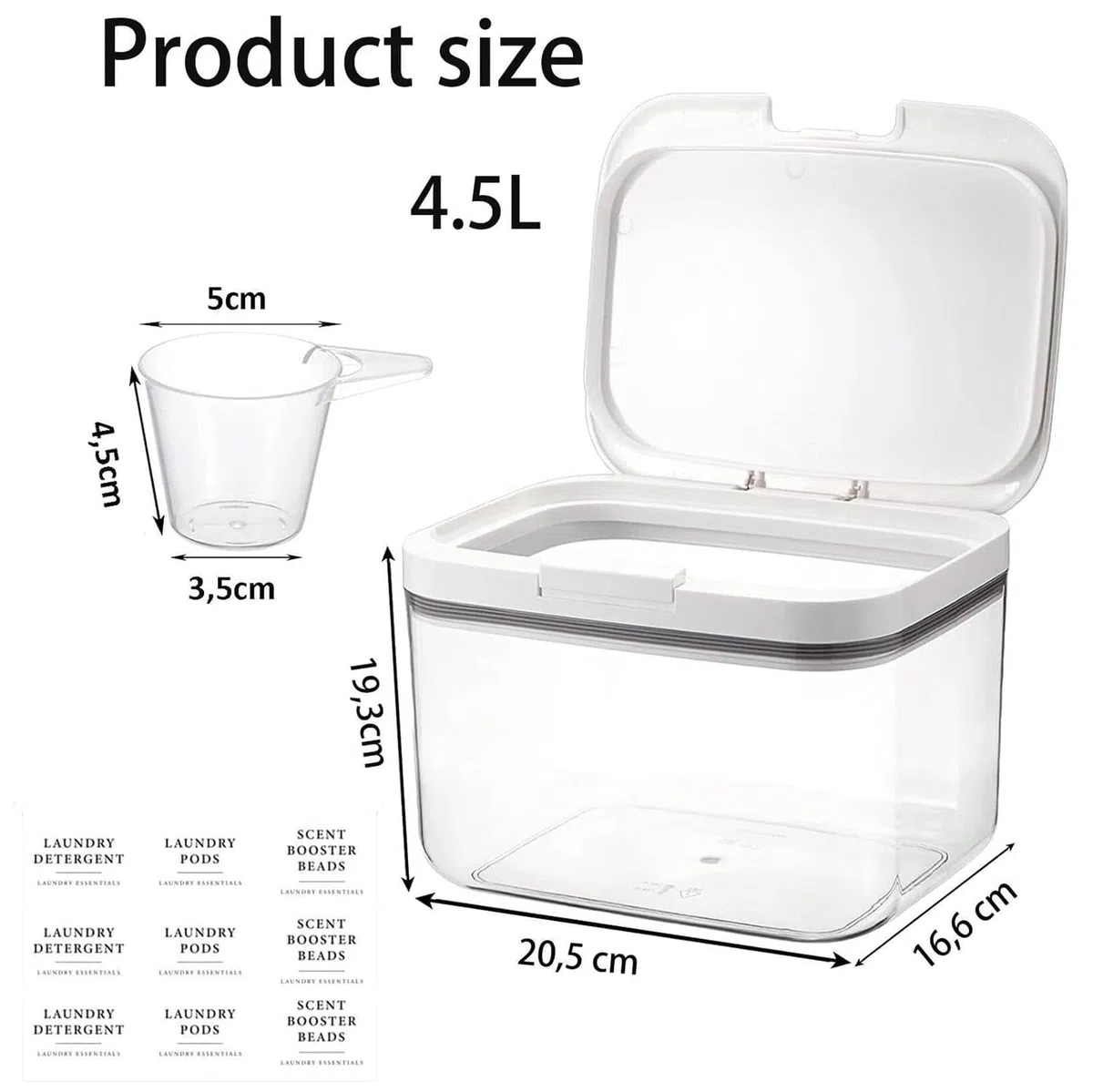 Waschmittel aufbewahrung,Waschmittelbox mit luftdichtem Deckel,Waschpulver aufbewahrungsbox,für Wäscheparfüm,Waschpulver,Reismehl,Reis,hundefutter,Transparent und Weiß, 4,5L