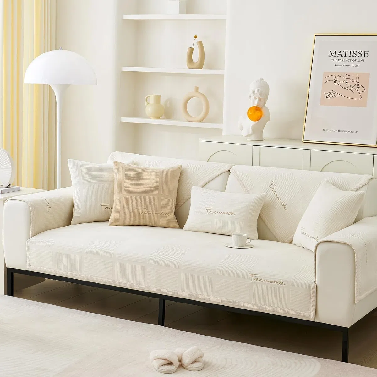 LINGKY Couch Überzug, Sofa Überzug 1/2/3/4 Sitzer L Form Sofa Cover Sofabezug Ecksofa, Sofadecken Für Sitzfläche, Sofaschoner rutschfest, Universelle Sofa Überwurf (Creme,70x120cm/Rechteckig)