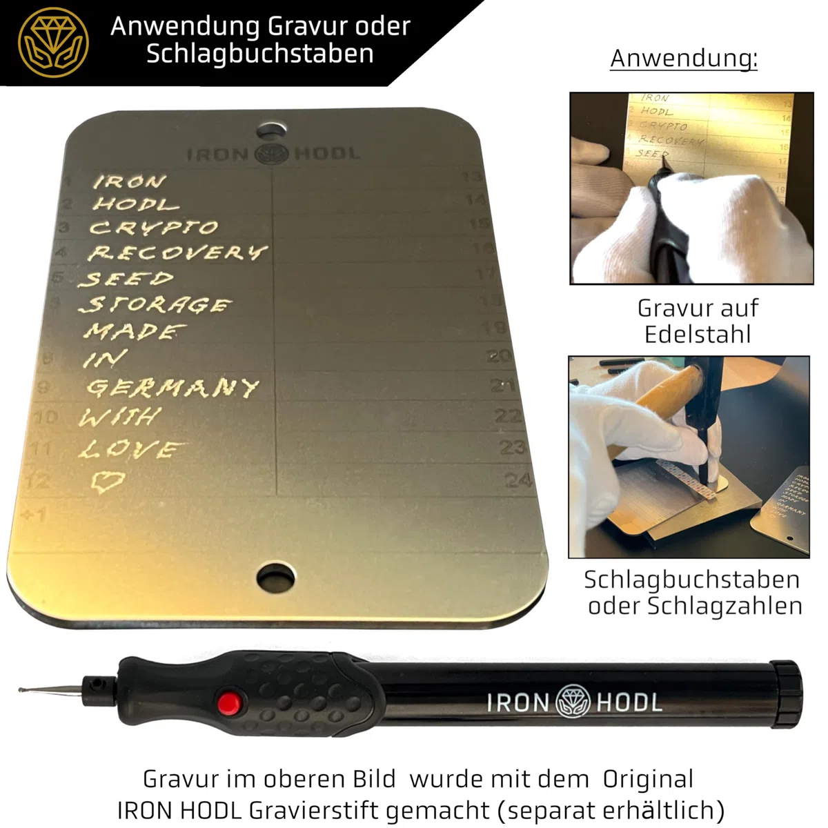 24+1 Stahl Geldbörse mit Metallplatte für Krypto Bitcoin und Krypto aus Stahl