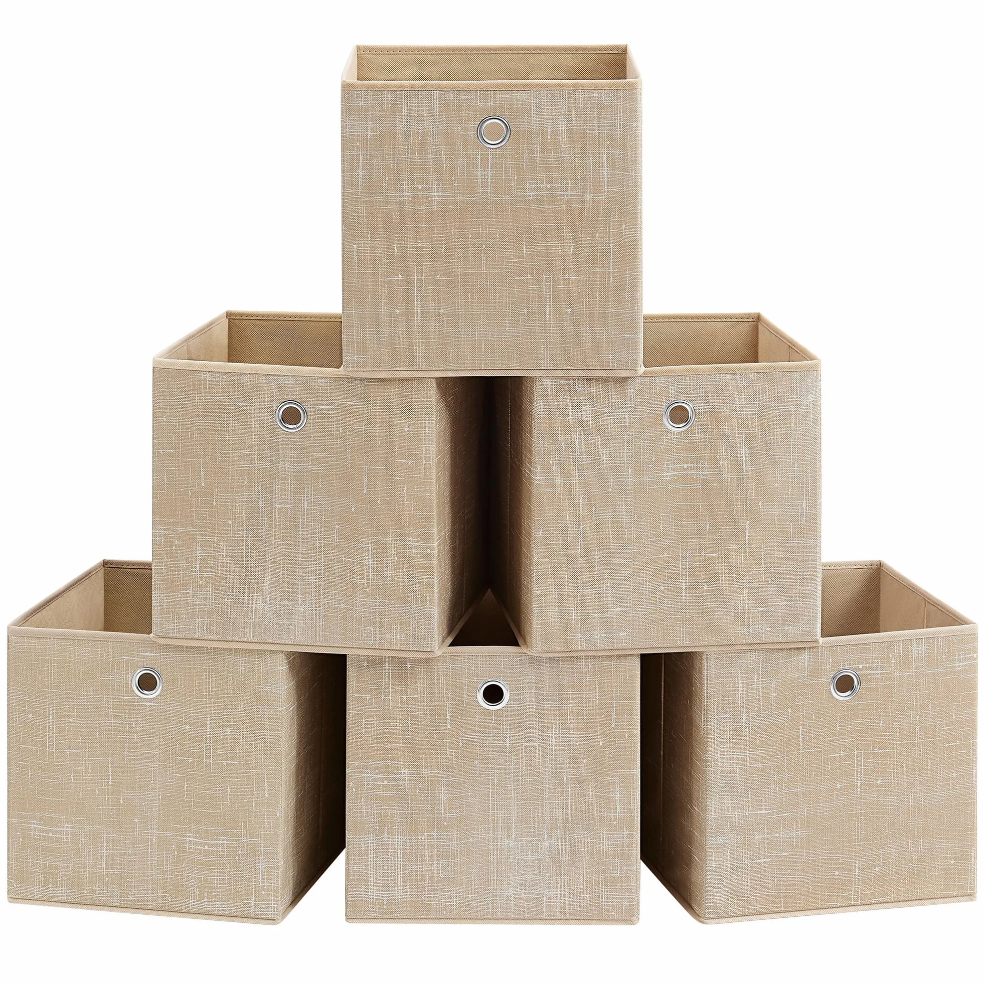 SONGMICS Aufbewahrungsbox, 6er Set, Ordnungsboxen aus Vliesstoff mit Griff, Boxen Aufbewahrung, 30 x 30 x 30 cm, Organizer Box, für Würfelregal, Faltbox, Kleideraufbewahrung, sandbeige RFB006K03