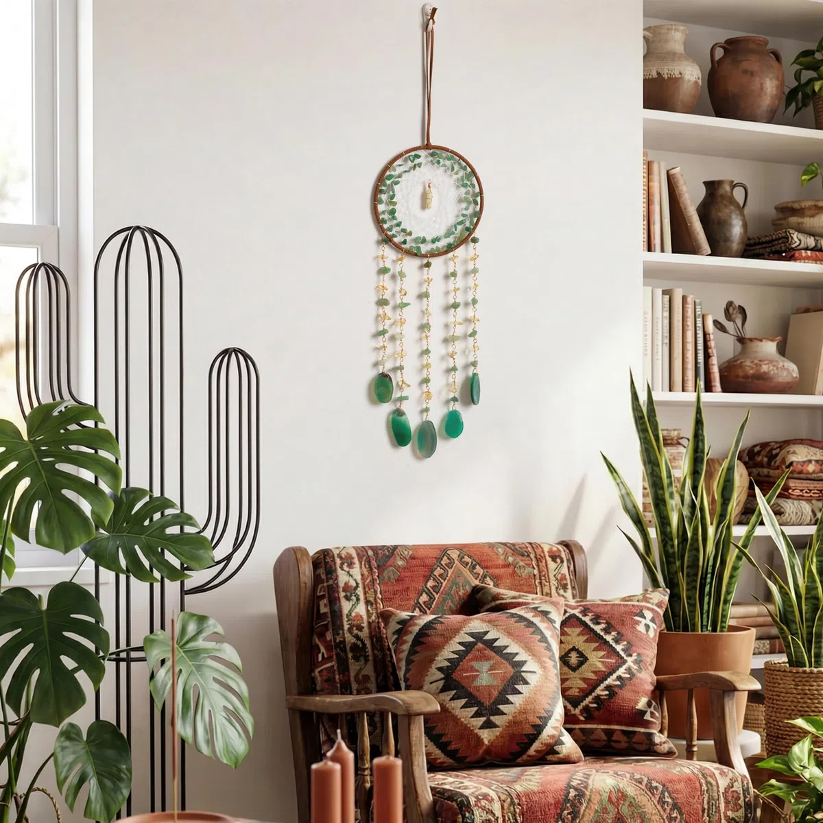 Baum des Lebens Traumfänger mit heilendem Achat, natürlicher Kristallstein, Traumfänger, Wanddekoration für Schlafzimmer, Idee zum Basteln, Geschenk für Kinder, Frauen, Freunde (türkisfarbener Achat)