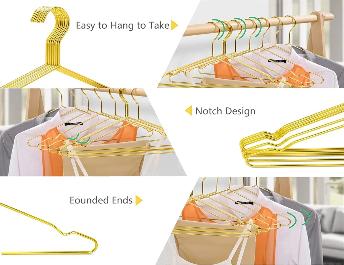 Amber Home 20 Stück 43cm Gold Eisen Kleiderbügel, Metall Kleiderbügel aus mit Rutschfester Nut für Anzug T-Shirt Hemd Jacke Kleid Hose, Robust und Haltbar