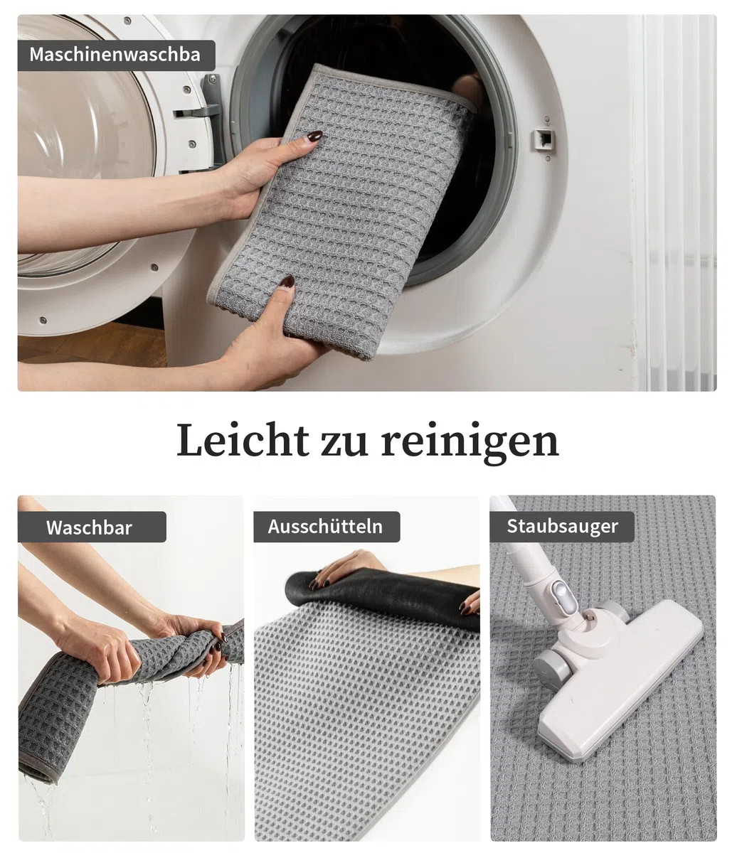 chakme Badezimmerteppich, 40x60cm Waffel Badematte rutschfeste Waschbar Badteppich, Saugfähig Weich Grau Badvorleger für Badezimmer