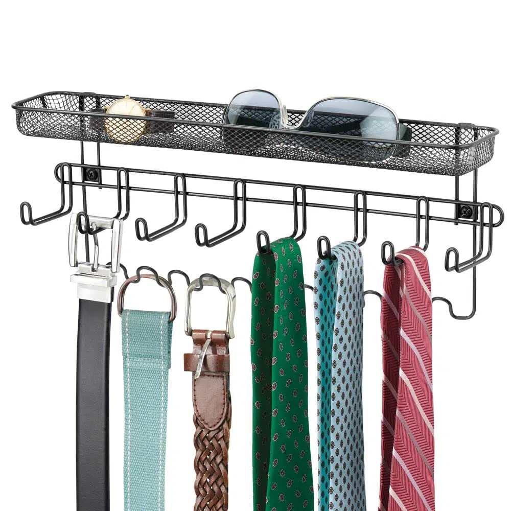 mDesign Schmuckhalter Wand – Hängeaufbewahrung für Halsketten, Ohrringe, Armbänder und andere Accessoires – praktischer Schmuck Organizer aus Metall – schwarz