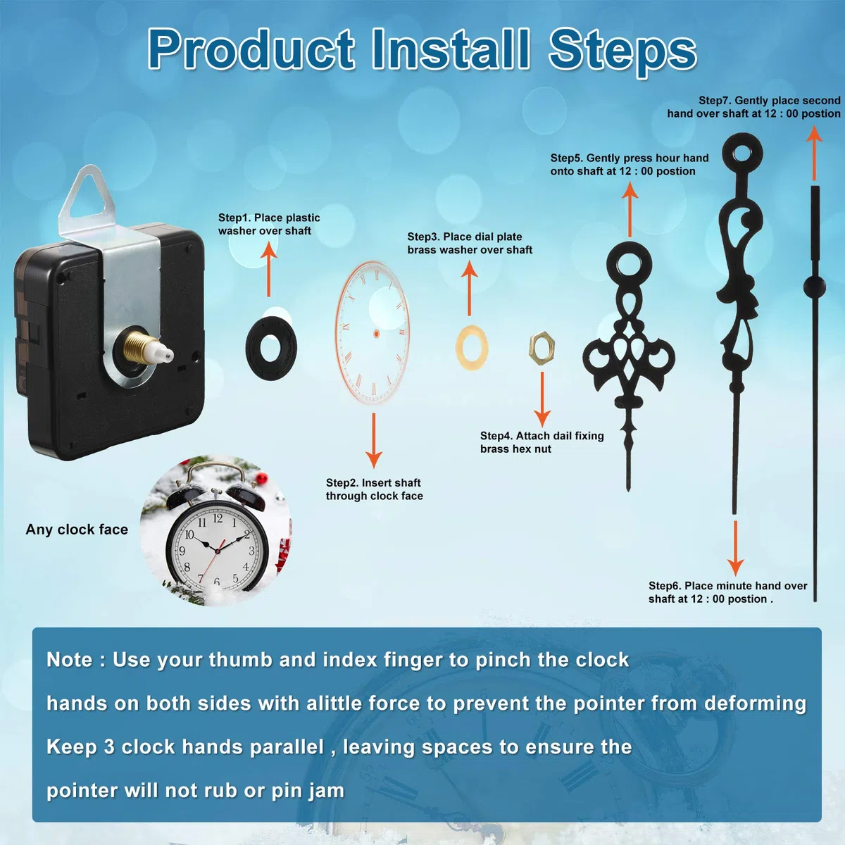 6 Stücke Quarz Uhrwerk Mechanismus uhrwerk für wanduhr uhrwerk mit zeiger mit 6 Paaren Verschiedene DIY Uhrzeiger Batteriebetriebene Ersatzteile Ersatz Motor Kits (13 mm/ 0,5 Zoll)