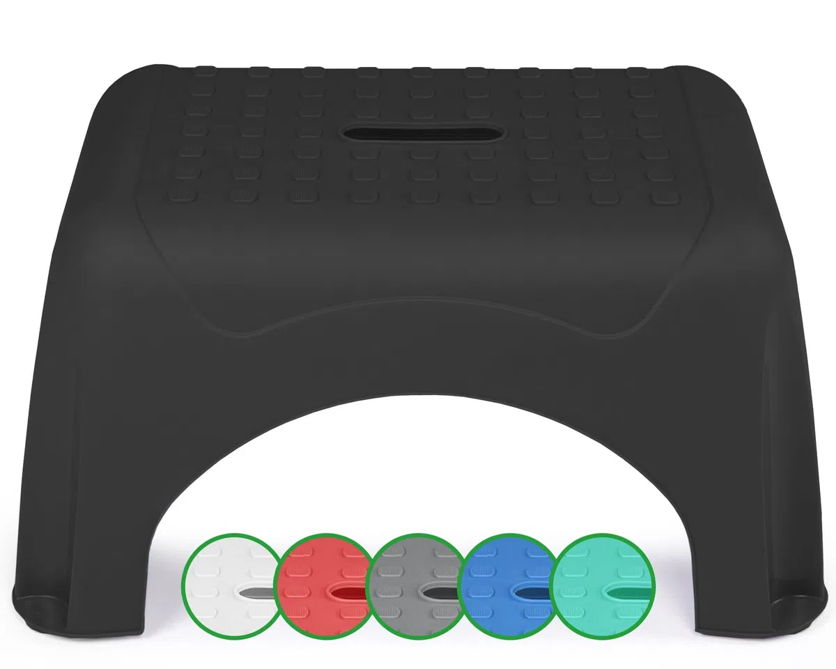 Ondis24 Tritthocker Step Stool Sitzhocker Waschbeckentritt für Kleine mit bis zu 150 kg belastbar (Schwarz), sehr sicherer Stand