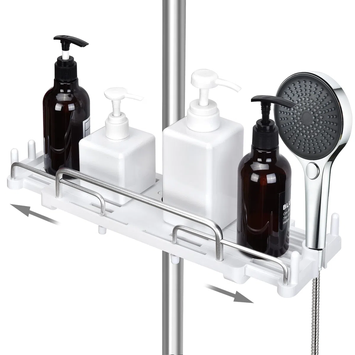Duschablage Ohne Bohren Teleskopisch 32-48cm, Duschablage zum hängen Badezimmer Organizer, Duschregal Ohne Bohren, Duschstangen-Aufbewahrungsregal für 18 mm-25 mm Duschstange (Weiß)