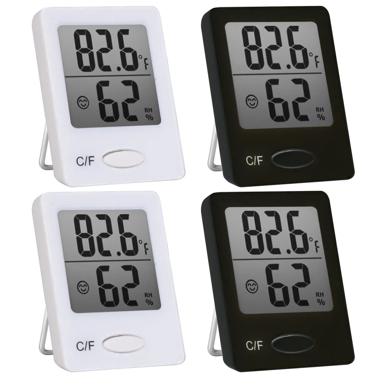 Mini Digital Hygrometer Innen - 4 Stück thermometer innen， Thermometer Hygrometer mit Smiley-Indikator, Raumthermometer, Luftfeuchtigkeitsmesser Innen für Innenraum,Babyraum,Wohnzimmer,Büro,schwarz