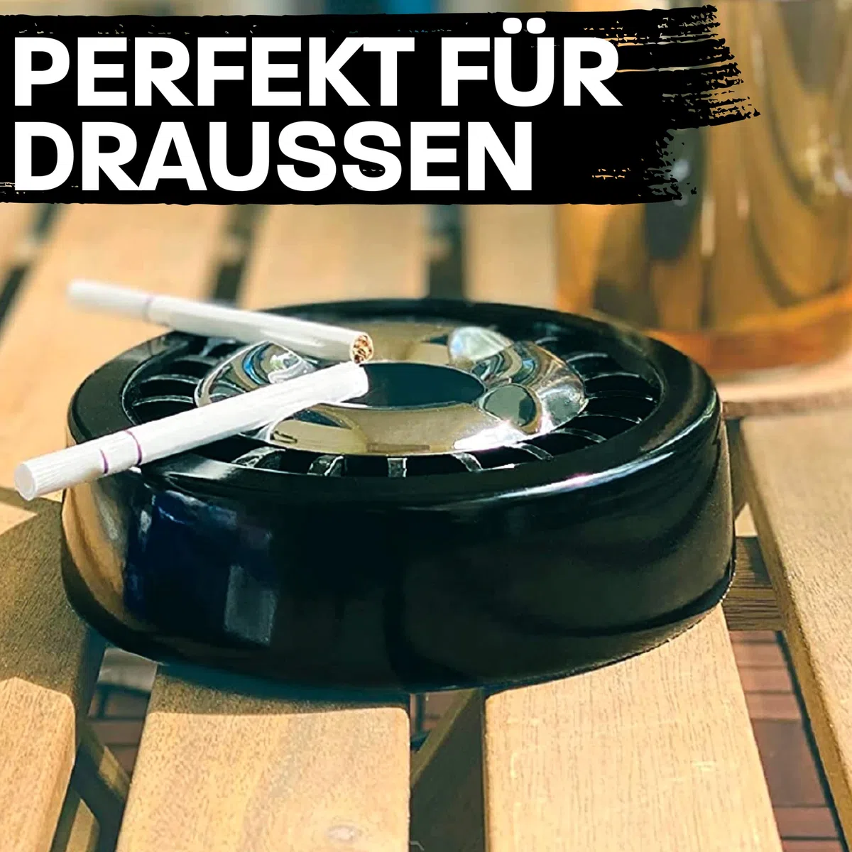 Praknu 3 Gluttöter Aschenbecher für Draußen Schwarz - Windgeschützt - Spülmaschinenfest - Wetterfest - Für Indoor und Outdoor