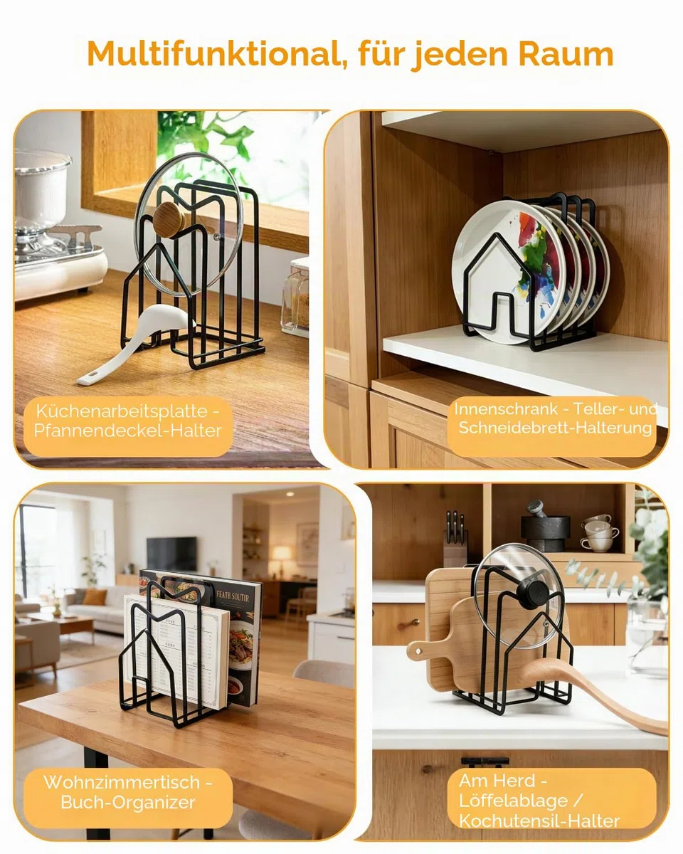 LINFIDITE Metall Schneidebrett-Rack,Schneidebrett-Organiser Ständer Halter Topfpfannendeckel-Halter für Küchenarbeitsplatte, 12.5x14.5x21.5cm, Schwarz