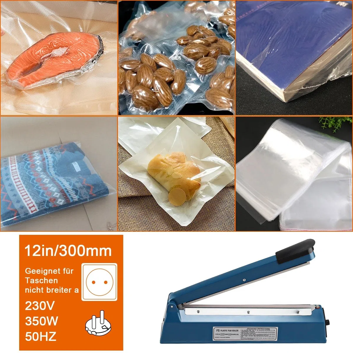 Trintion Heißsiegelgerät 300mm Beutelverschließer Folienschweißgerät Impuls Schweißgerät Verschweißer Zum Verschließen von Thermoplastischen Verpackungen (300mm)