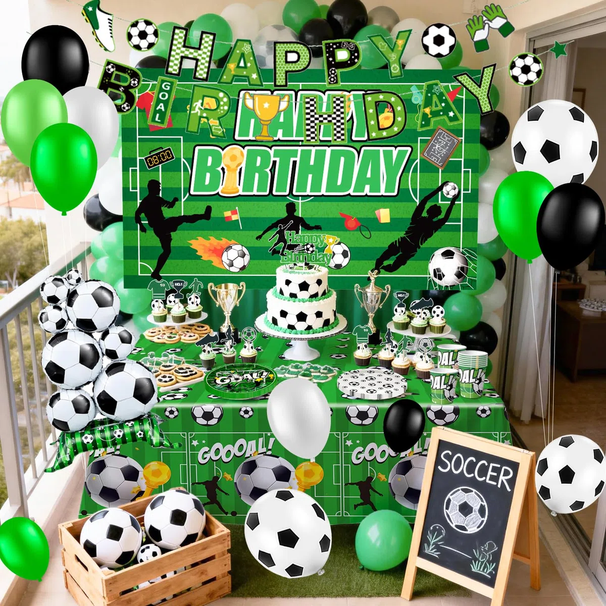 Fussball Deko Geburtstag,137 Stück Fußball Partygeschirr Set Party Pappteller Tasse Tischdecke Luftballon Banner etc Fußball Deko Geburtstag