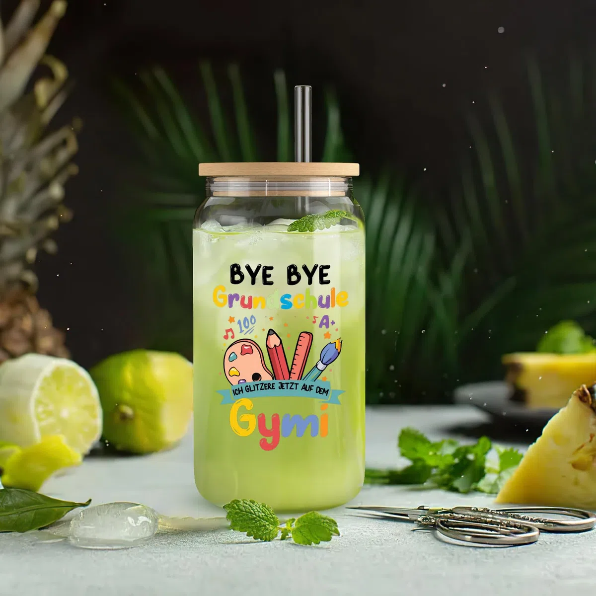 Joymaking Trinkgläser mit Deckel und Strohhalmen für Eiskaffee Cocktails Fruchtlikör Eistee Soda 17oz, Geschenke für Weiterführende Schule, Gymnasium Einschulung, 5 Klasse Geschenk Mädchen Jungen