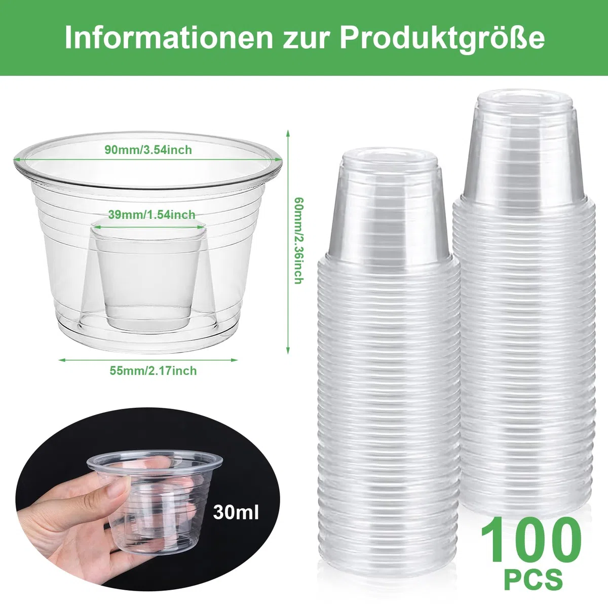 Schnapsgläser 100 Stück Plastik Bomb Shot Becher für Jägerbomb Wiederverwendbar Spirituosenbecher