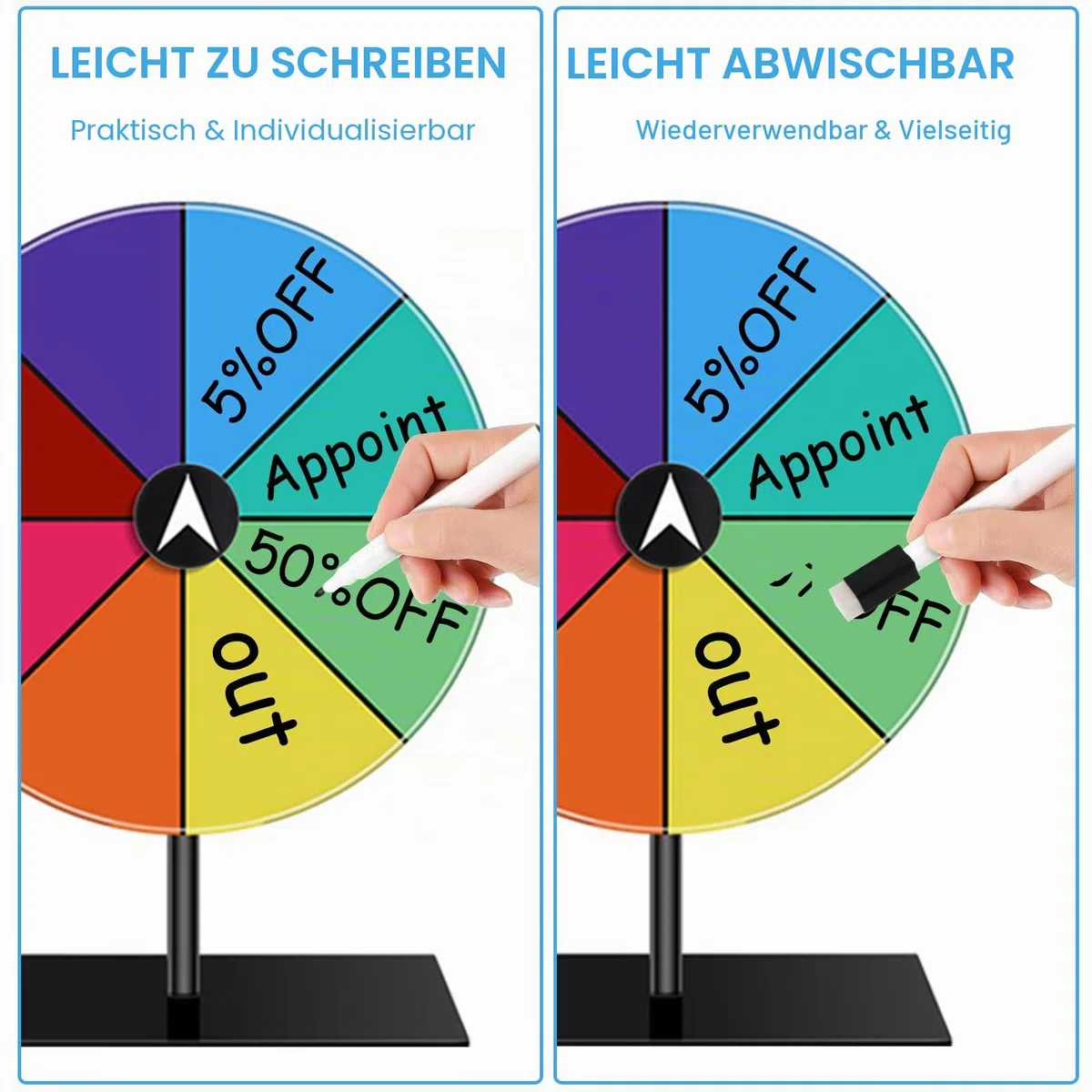 Glücksrad zum Drehen 30 cm Glücksrad Zum Selbstgestalten mit Trocken Abwischbarem Marker und Radiergummi für Partys, Pubs, Messen und Karneval