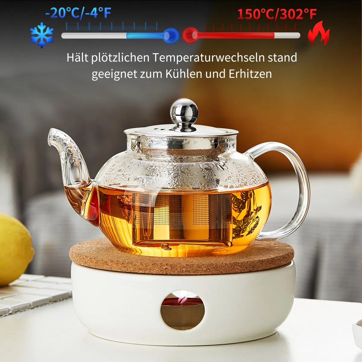 MESNEY Glas Teekanne, MEISINNI Teekanne mit Siebeinsatz, Glaskanne mit Deckel, Borosilikatglas, Hitzefest, Mikrowellenbeständig für Schwarzen Tee und Grünen Tee, 600 ml