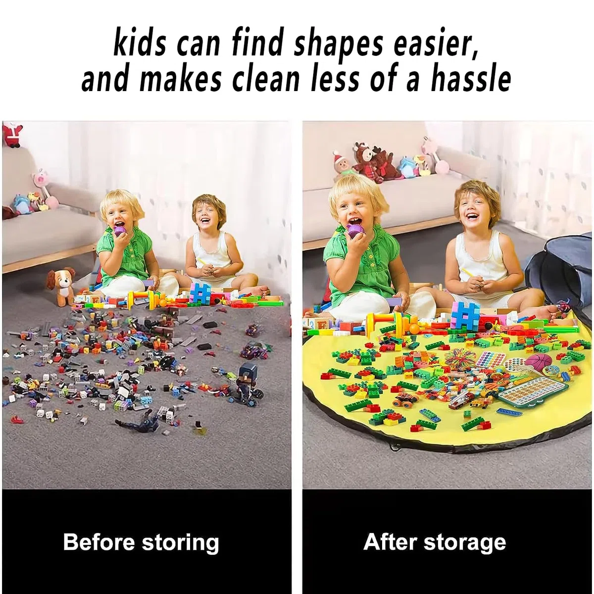 Aufbewahrungstasche für Kinderspielzeug mit Spielmatte und Reißverschluss, Aufräumsack/Organizer für Bauklötze, Autos, Puppen und anderes Spielzeug - Blau