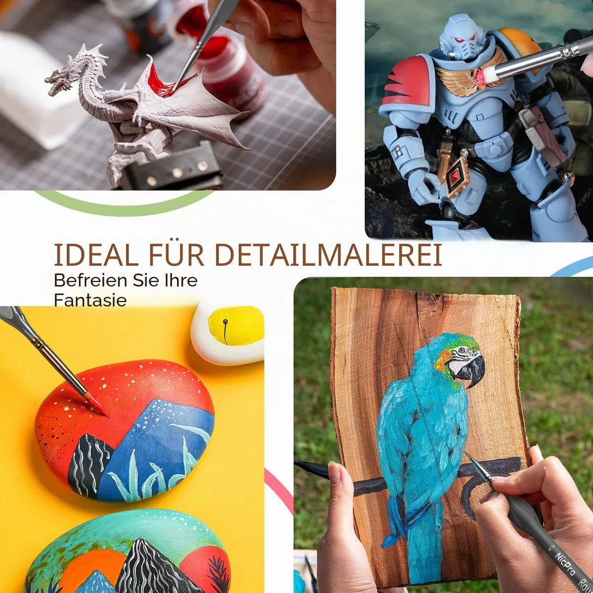 Nicpro Feine Pinsel Drybrush, 20-teiliges Miniatur Modellbau Pinsel Set, Kleine Feine Detail Modellpinsel Dry Brush für Acryl, Aquarell, Malen nach Zahlen, Modell, Figur, Zitadelle, mit Etui