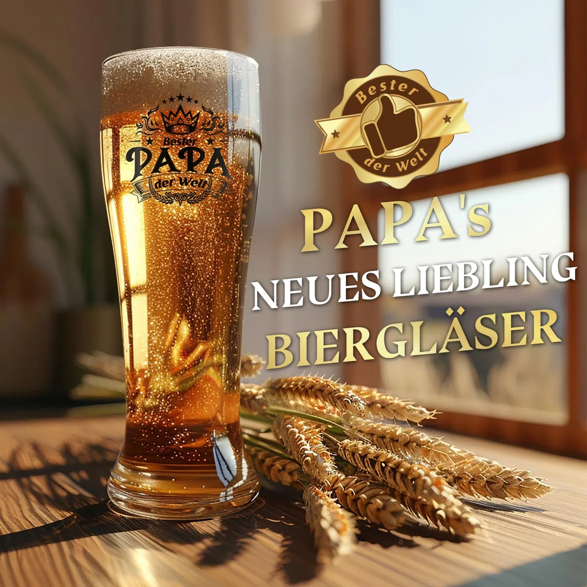 KEZKALS Papa Geschenk, Bierglas mit Gravur, Vatertagsgeschenk Geburtstag Vatertag Beste Geschenk Weihnachtsgeschenke für Papa