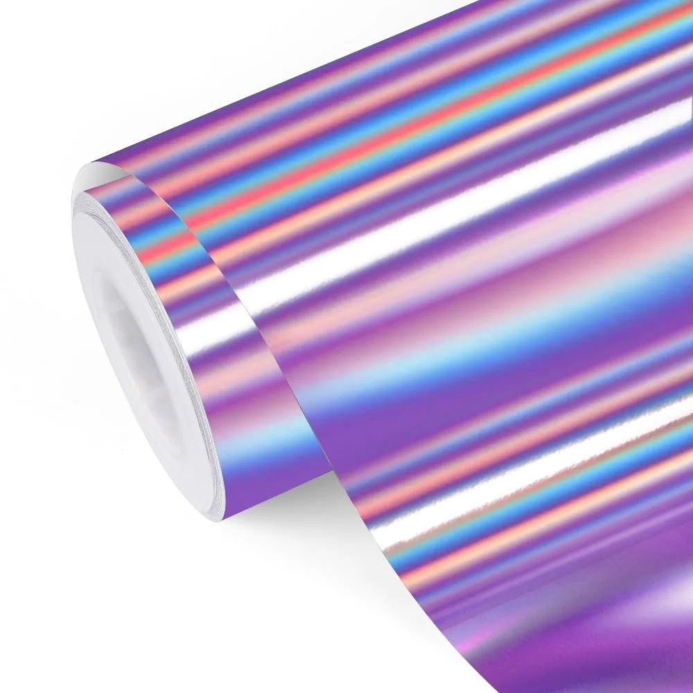 TECKWRAP Holografisches Chrom, blasenfrei, selbstklebendes Vinyl, permanent, holografisches Vinyl mit Luftkanälen, 0,3 m x 1,5 m, für DIY-Aufkleber, Lila
