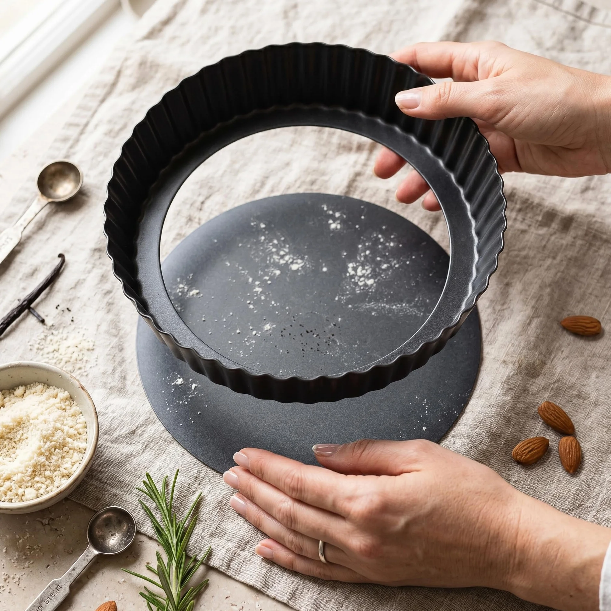 MGE - Extra Hohe Quicheform 28 cm - Tarteform mit Hebeboden aus Karbonstahl - Backform Rund - Tarteform - Quiche Formen mit Hebeboden Antihaftbeschichtung - Obstbodenform - Kuchenform - 28 cm