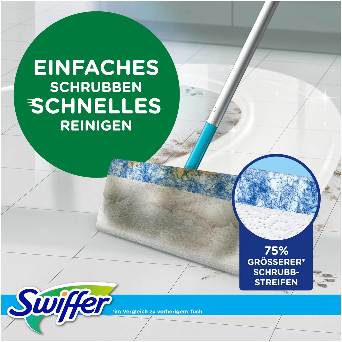Swiffer Bodenwischer Dry & Wet Starter-Set, 1 Stab, 16 Trockene, 8 Feuchte Bodentücher, Für Eine Schnelle & Einfache Reinigung von Hartböden