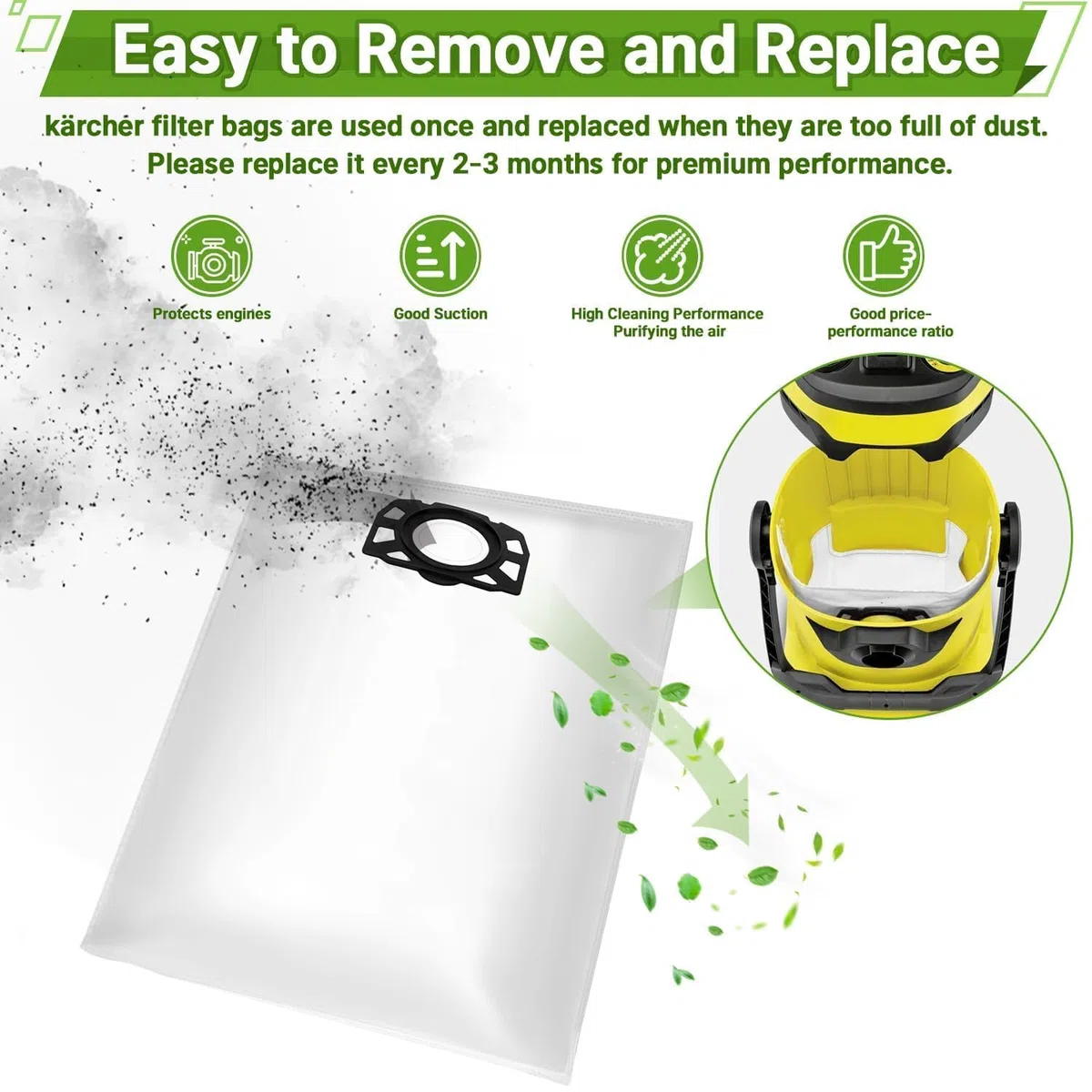 Rebirthcare 15 stück staubsaugerbeutel für kärcher 2.863-006.0 vliesfilterbeutel 487 ersatzbeutel wd4 wd5 wd6 wd5p wd6p premium mv4 mv5 mv6 beutel filtertüten nass & trockensauger staubbeutel bags