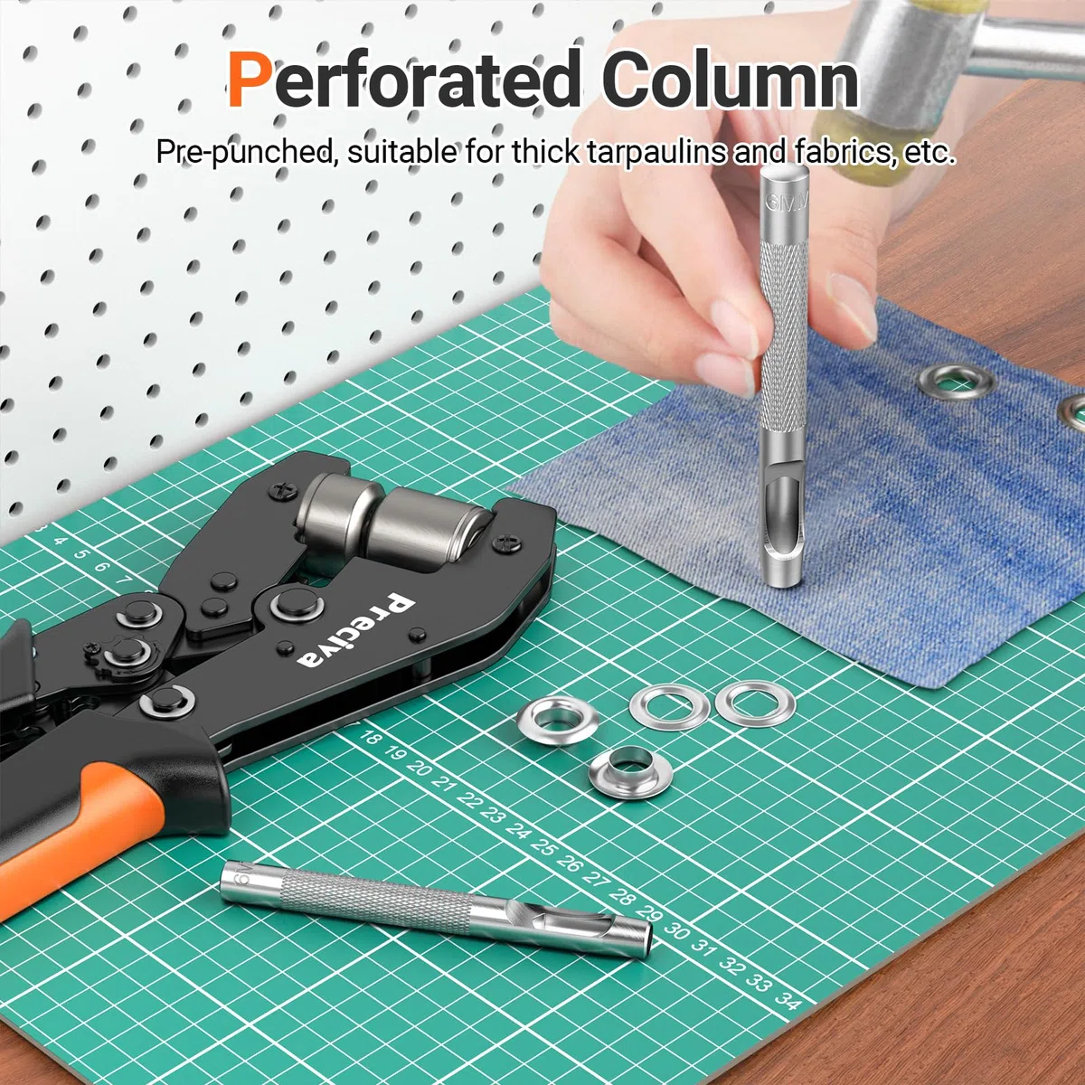 Ösenzange Set, Preciva Ösenzange mit Hebeltechnik zum Kräftesparen Ösenpresse mit 300 Ø6mm Ösen aus gehärtetem Stahl für PVC-Banner, Planen, Karton, Pappe