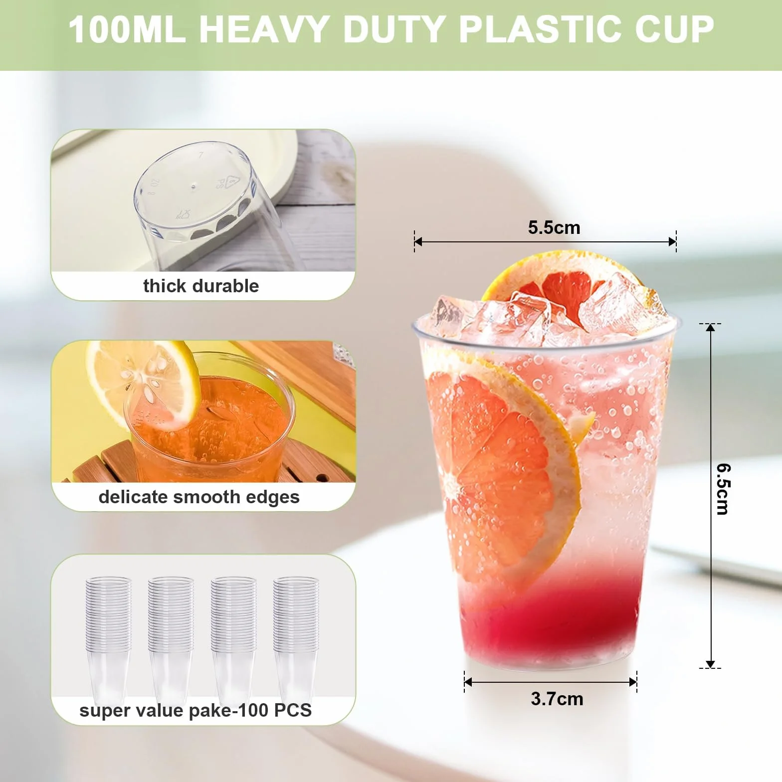 Gucass 100x Plastikbecher, 0.1L Trinkbecher aus Hartplastik Mehrwegbecher Partybecher, Kunststoffbecher Cocktailbecher für Champagner Bier Getränk, Plastic Cups für Party Geburtstag Hochzeiten, 100ml