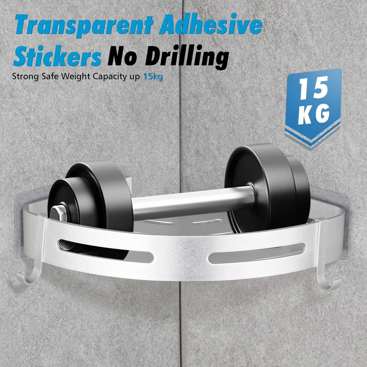 Duschablage Duschregal Ecke Ohne Bohren Duschkorb Wandmontage Klebepad Silber Aluminium 2 Stück Duschgel Shampoo Halterung Eckablage Eckregal für Dusche Bad Küche