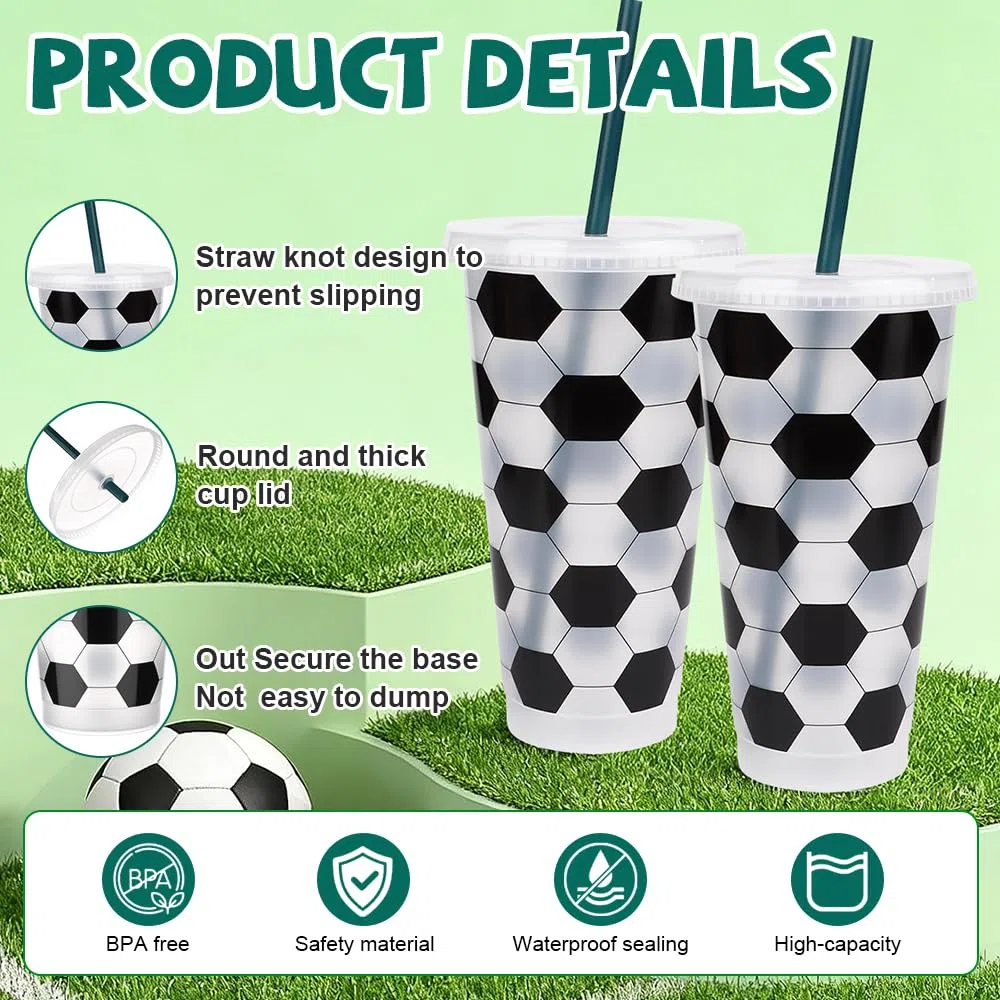 12er Set Fußball Becher 710ml/24oz mit Coperchio E Cannuccia, Bicchieri Da Calcio In Plastica, Wiederverwendbare Plastik Fussball Becher Tasse für Partys, Fans, Teamdekoration,BPA-frei