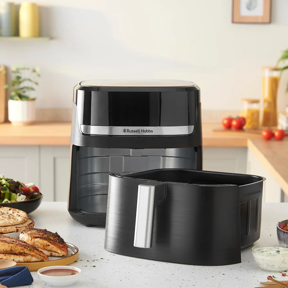 Russell Hobbs Heißluftfritteuse XXL 8,3L Rapid AirFryer [kompaktes Gehäuse, sehr leise, Pizza Ø 26cm] SatisFry (9 Programme, spülmaschinenfest, Fritteuse ohne Öl, TouchScreen,Grillen,Backen) 27632-56