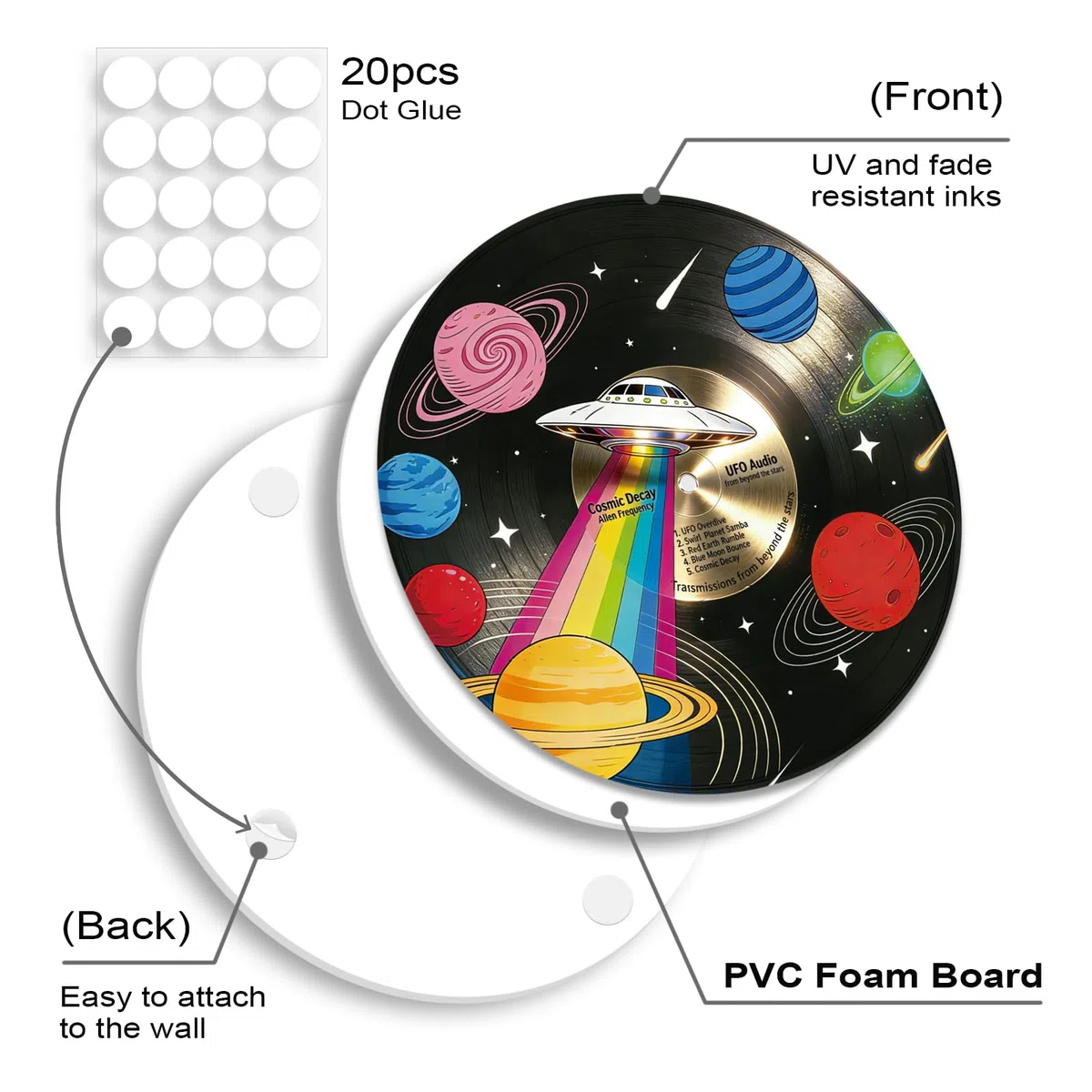twinklemon 4 Stück Kosmische Thema-Vinyl-Wanddekoration, gefälschte Albumhüllen, Musikposter, ästhetische Wanddekoration, selbstklebende Wanddekoration, Retro-Aufkleber für Schlafzimmer und Wohnzimmer