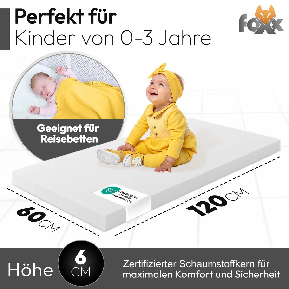 Foxx Matratzenkern für Baby Kindermatratze [60x120 cm, ohne Bezug] Hochwertiger Schaumstoffkern Polster Schaumstoffplatte Schaum Schaumstoff