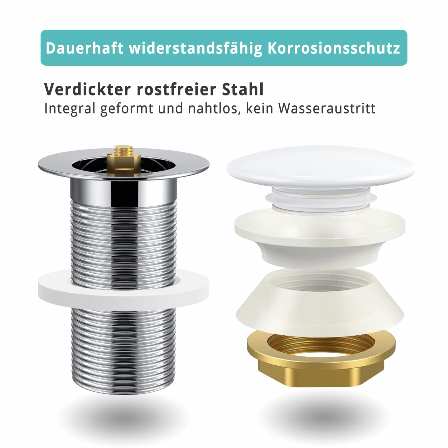 Pop-Up-Ablaufgarnitur für Keramik-Waschbecken im Badezimmer, ohne Überlauf (ohne Überlauf)