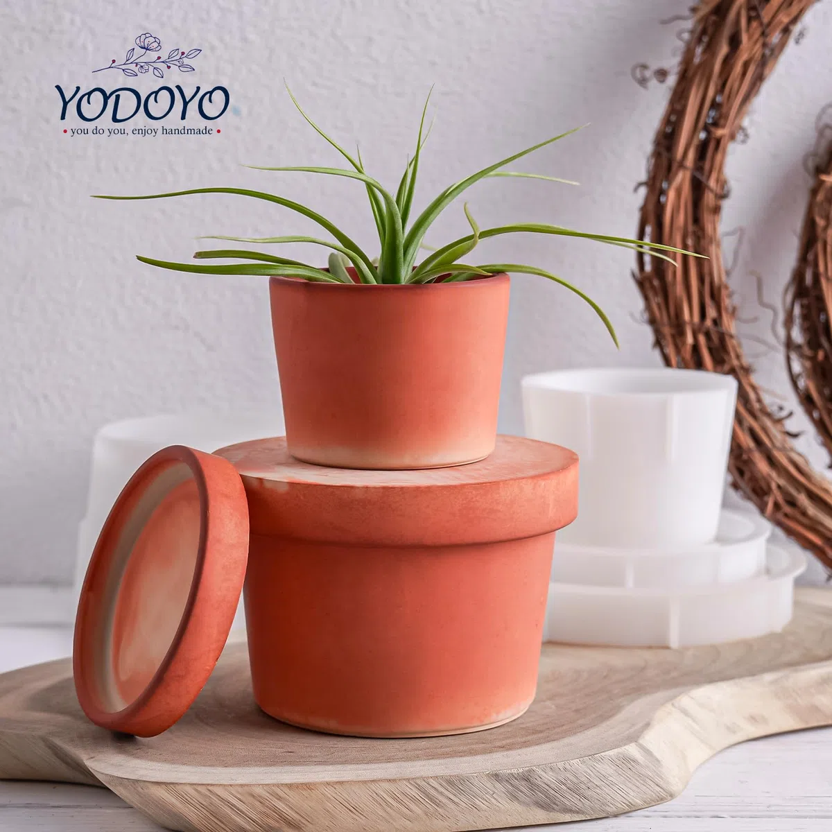 Silikonformen Gießformen 2 Stücke Blumentopf Gießform Mit Deckel - für Sukkulenten und Kaktusse, DIY Vorratsgefäß und Kerzengläser Runde Terracotta Blumentöpfe Pflanzen Deko Übertopf