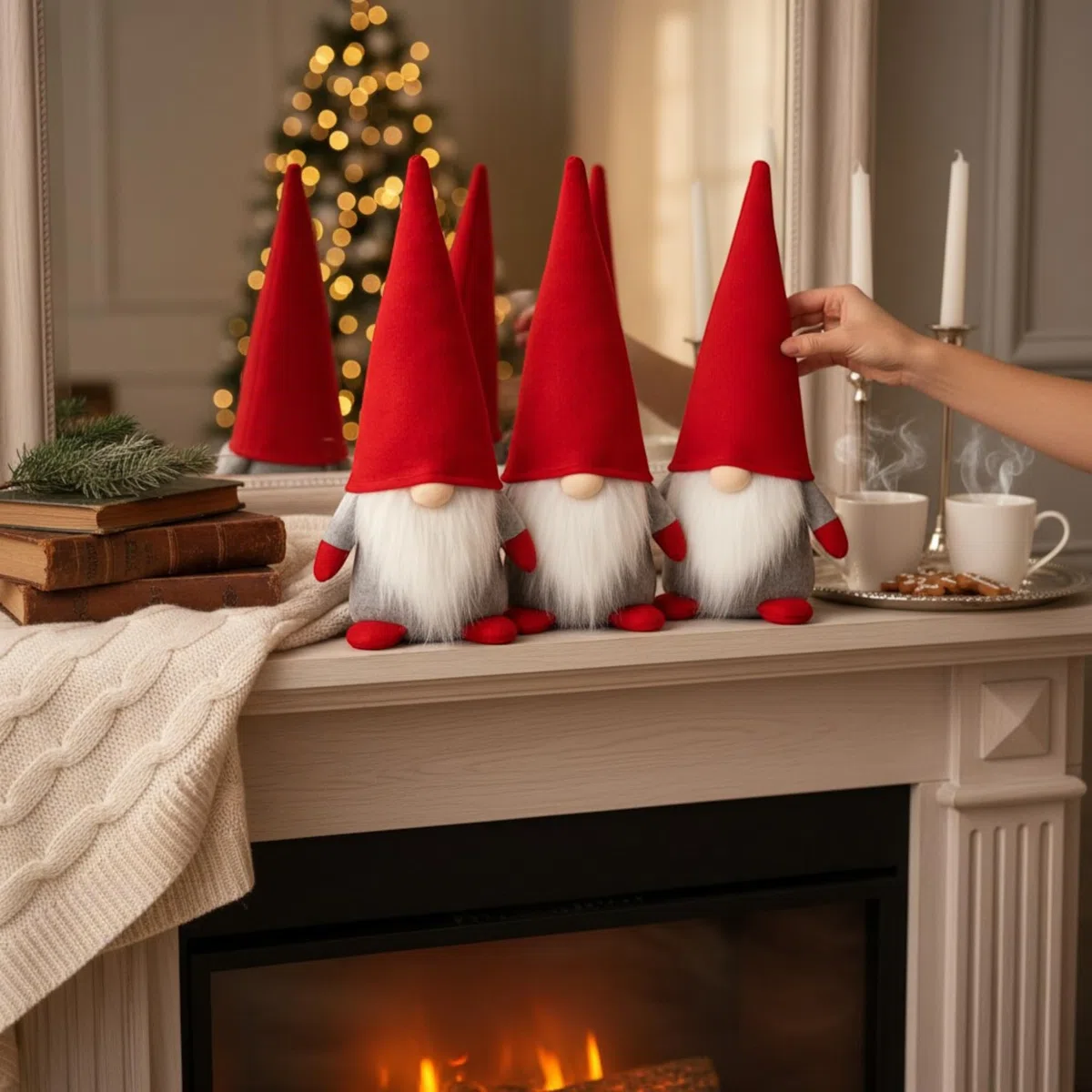 MIJOMA Weihnachtswichtel 3er Set - Deko-Wichtel mit hoher Mütze - skandinavische Stoff-Zwerge - 22 cm - Winterdeko Figuren für Weihnachten & Advent - stehende GNOME aus Plüsch (Rot)