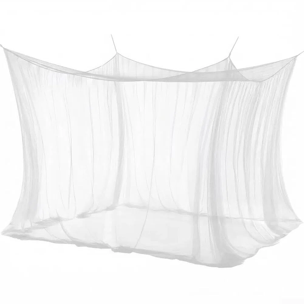 Quadratisches Bettnetz, 4 Ecken, Polyester-Netz für Insektenschutz, leicht, groß, Baldachin, für Outdoor, Camping, Reisen, passend für Doppelbett, Queen-Size-Bett, Weiß