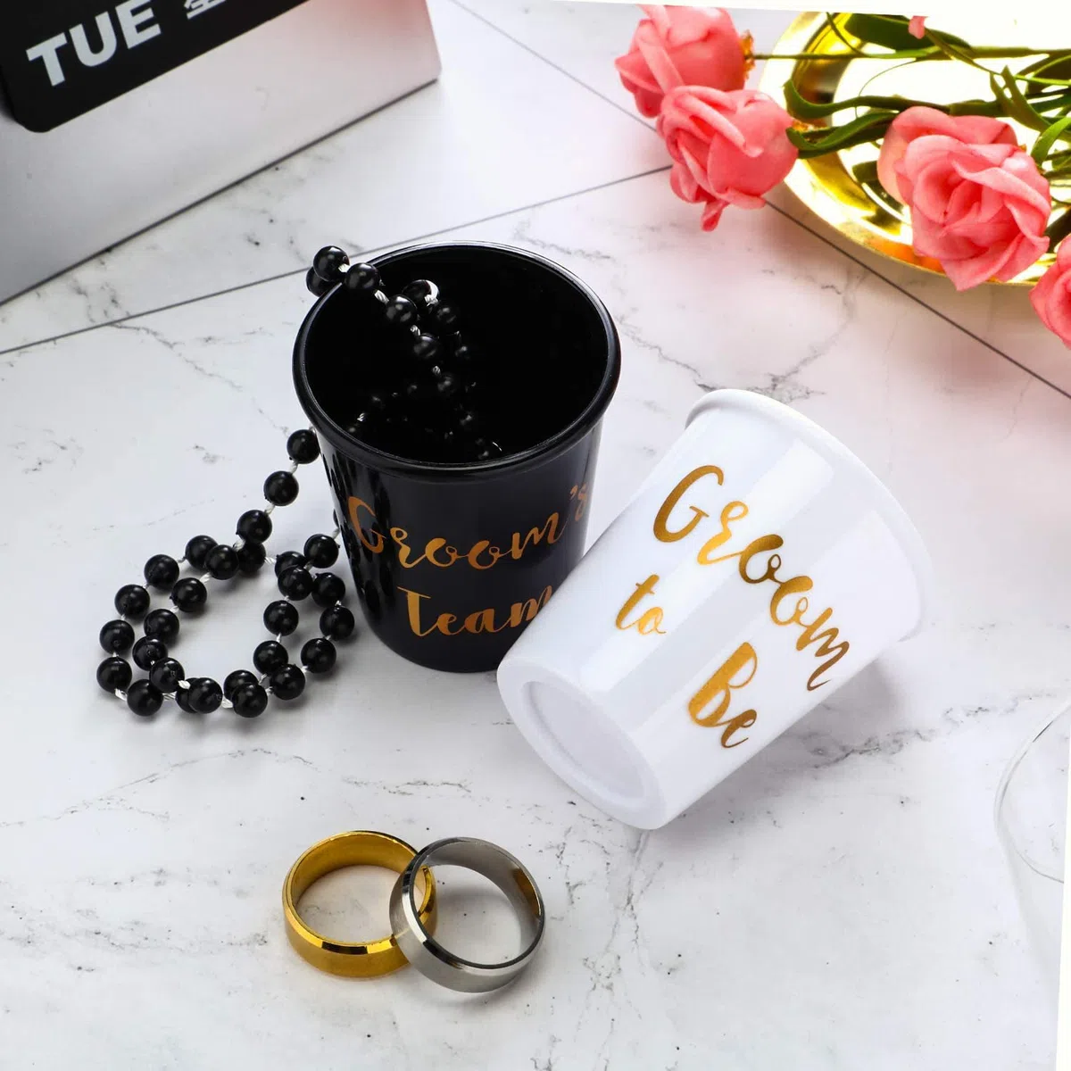 15 Stück Bräutigam Schnapsgläser mit Kette Männer Team Schnapsglas Halskette Shotgläser Becher zum Umhängen JGA Accessoires für Junggesellinnenabschied Party Hochzeit Dekoration