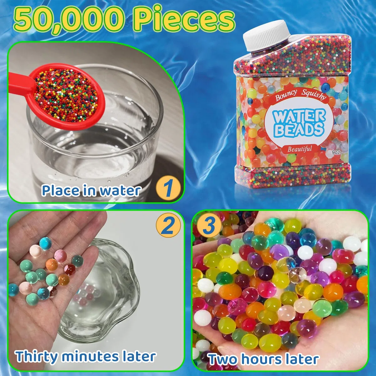 Wasserperlen 60000 Stücke, Water Beads Dekorativ & Farbenfroh, Wasser Perlen für Pflanzen, Vase Füllstoff, Blumen und Deko, Schwimmende Kerze Machen- Ungiftig & Biologisch Abbaubar
