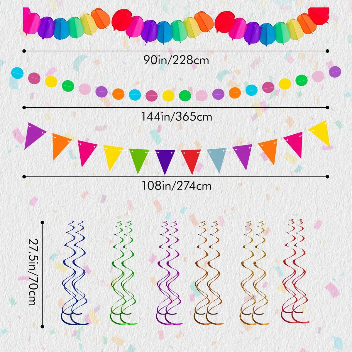 Huryfox Bunte Party Deko für Gartenpartys, Geburtstage und Karneval - 33 Stück mit hängenden Papier Lüfter, Regenbogen Pompons, Tissue Bänder und Wimpelketten Girlande für Feste, Hochzeiten & mehr