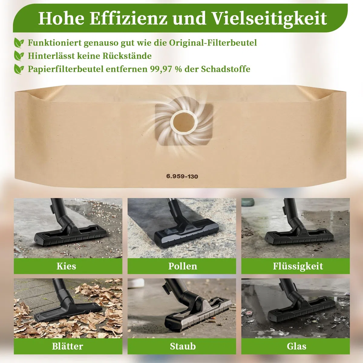 15 Stück Papierfilterbeutel für Kärcher 6.959-130.0, WD3 Staubsaugerbeutel Papier Filtertüten Beutel für WD3 1629 MV3 Premium A2201/2604/2251/2554/2504/2204 Filterbeutel Paperbags Staubsaugertüten