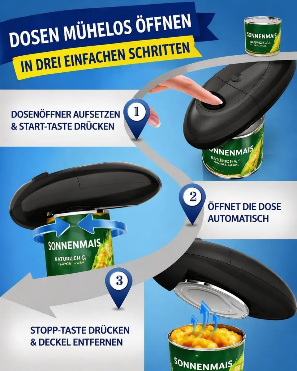 Elektrischer Dosenöffner, One Touch Automatisch Kabellos, Glatte Schnittkante Sicher, Für Senioren Schwache Hände, Öffnet Alle Dosengrößen Einfach